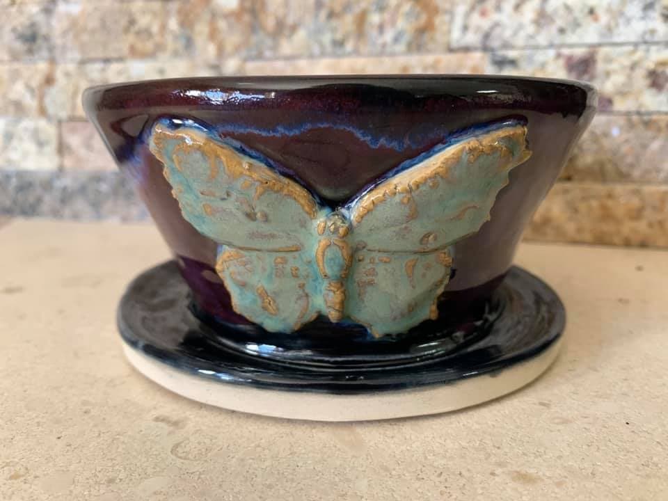 plum and green planter from Clay By Kim Pottery in Fort Walton Beach