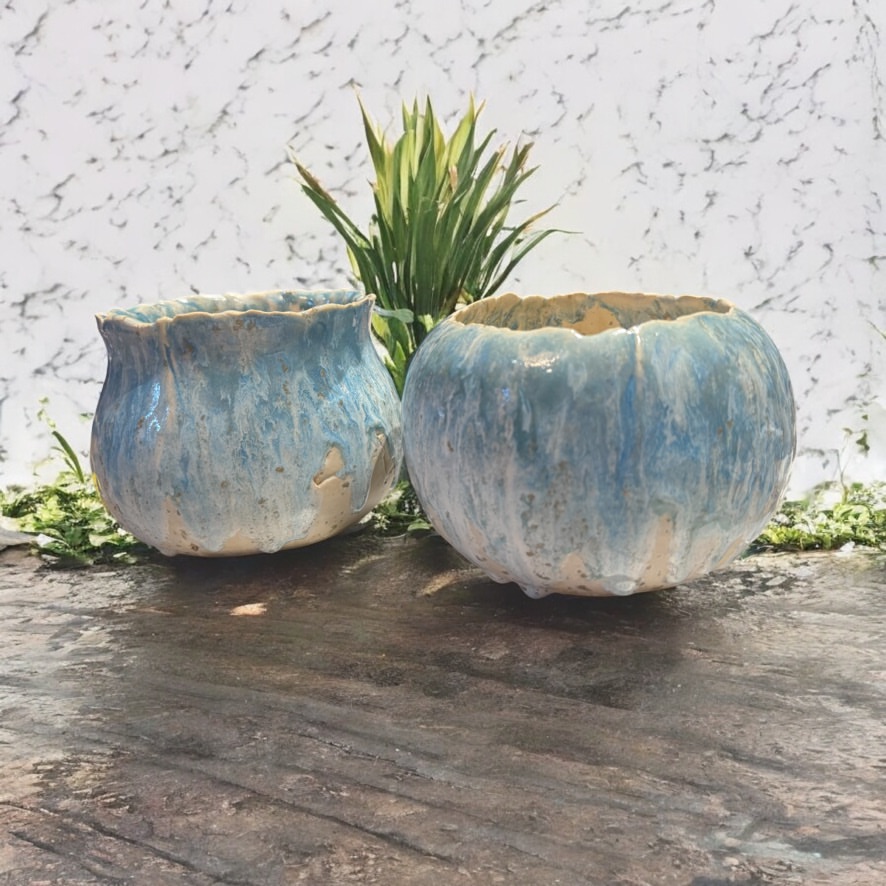 coastal blue pottery planters