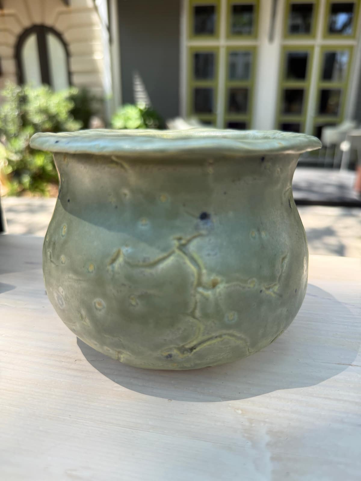 green handmade pottery planter